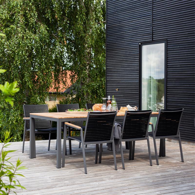 Mood Extreme Table 208x100cm rectangular anthracite aluminum powder-coated with teak table top