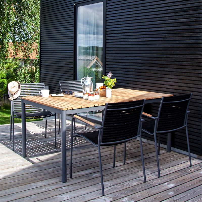 Mood Classic table 167x100cm round legs anthracite aluminum powder-coated with teak table top