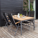 Table Mood Classic 167x100cm pieds ronds aluminium anthracite thermolaqué avec plateau en teck