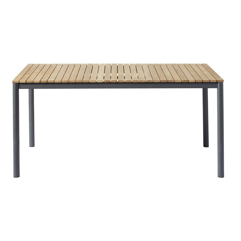 Table Mood Classic 167x100cm pieds ronds aluminium anthracite thermolaqué avec plateau en teck