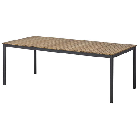 Table Mood Classic 208x100cm pieds ronds aluminium anthracite thermolaqué avec plateau en teck