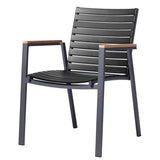 Mood Extreme stacking chair wide black/anthracite aluminium with teak armrests and wide slats