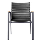 Mood Extreme stacking chair wide black/anthracite aluminium with teak armrests and wide slats