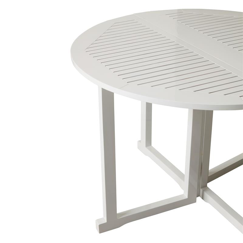 Table de jardin Cinas Butterfly ronde 110 x 74cm en bois d'acajou certifié peint blanc brillant