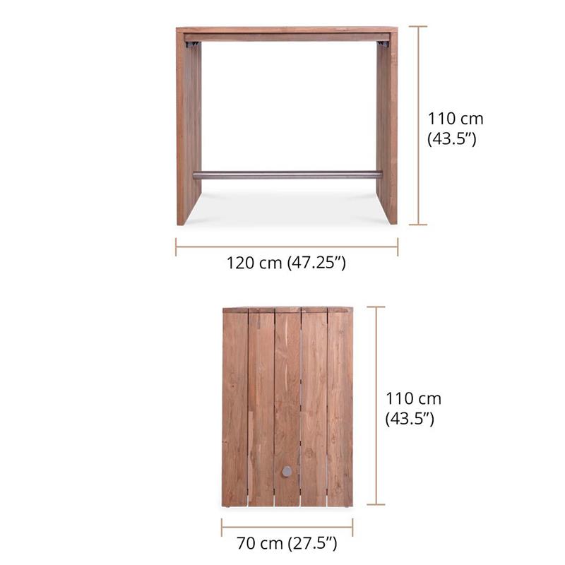 Clio Bar Tisch Recycling Teak gebürstet und Edelstahl