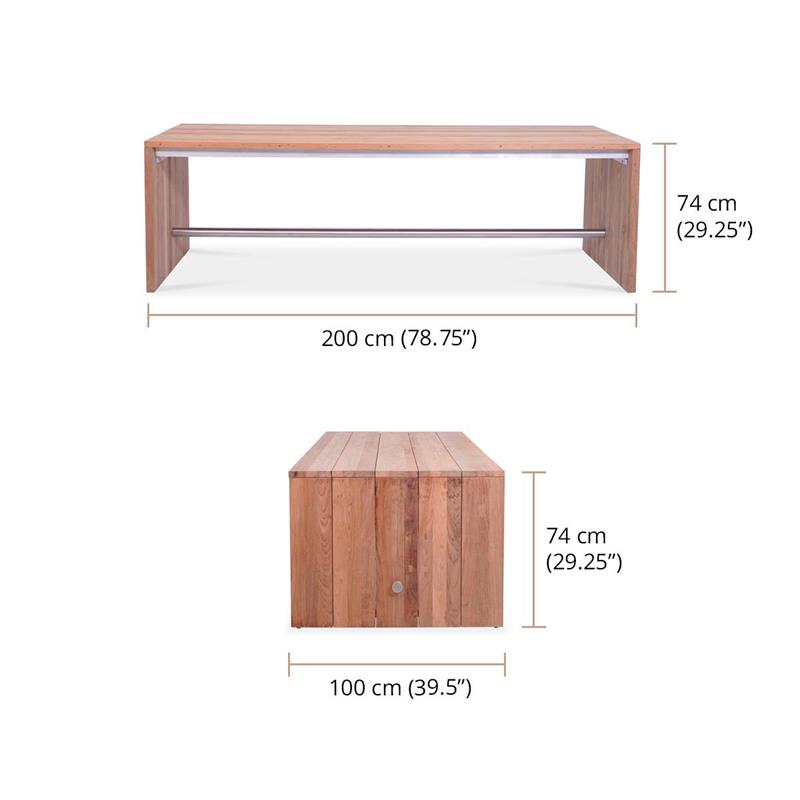 Table à manger Clio 200 x 100 x 75 cm teck brossé recyclé et inox