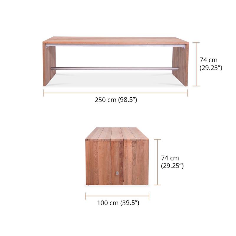 Clio Esstisch 250 x 100 x 75 cm aus Recycle Teak Recycling Teak gebürstet und Edelstahl