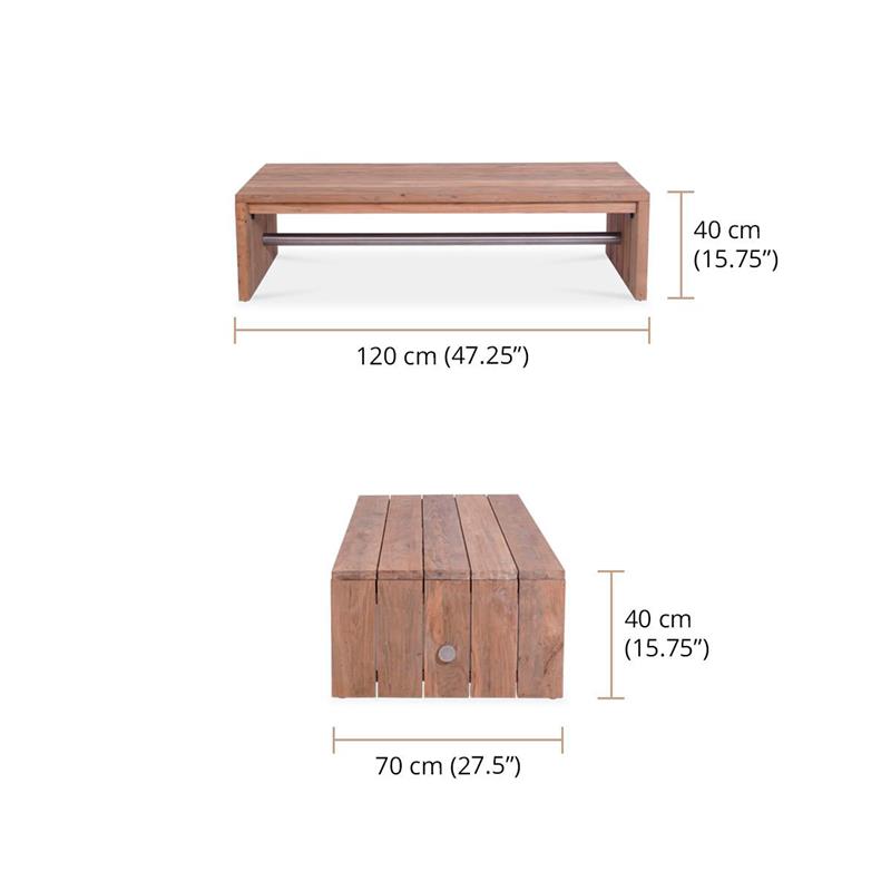 Clio Sofatisch 120 x 70 x 40 cm Recycling Teak gebürstet und Edelstahl