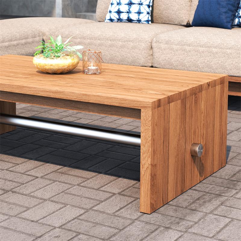 Clio Sofatisch 120 x 70 x 40 cm Recycling Teak gebürstet und Edelstahl