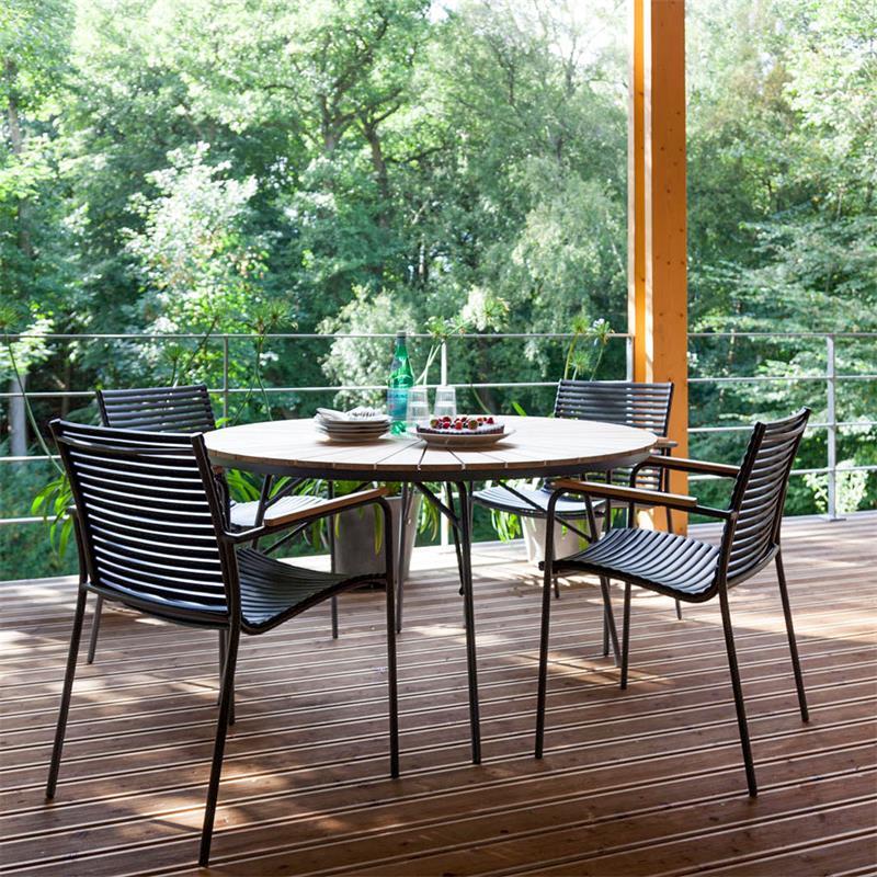 Ellen table 130cm round anthracite aluminum powder-coated with teak table top