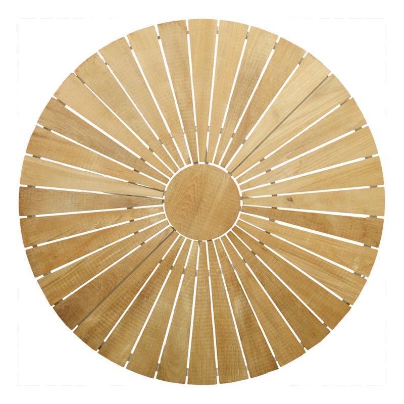 Table Ellen 110cm ronde en aluminium thermolaqué blanc avec plateau en teck