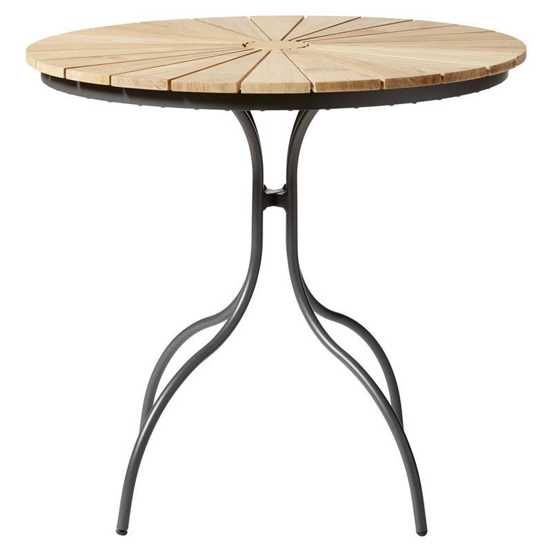 Table Ellen 80cm ronde en aluminium anthracite thermolaqué avec plateau en teck