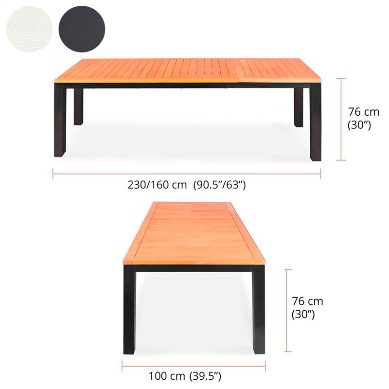 Florence Alu-Frontausziehtisch 230/160x100x77 cm Zertifiziertes Teak GRADE A mit Aluminiumgestell