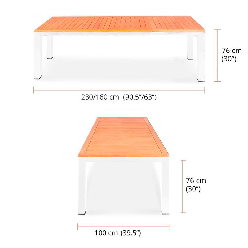 Florence Alu-Frontausziehtisch 230/160x100x77 cm Zertifiziertes Teak GRADE A mit Aluminiumgestell