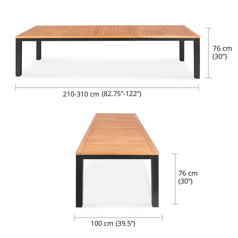 Florence Alu-Frontausziehtisch 310/210x100x77 cm Zertifiziertes Teak GRADE A mit Aluminiumgestell