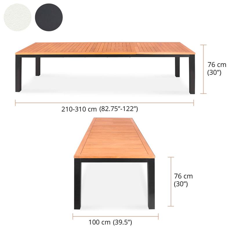 Florence aluminum front extension table 310/210x100x77 cm Certified Teak GRADE A with aluminum frame