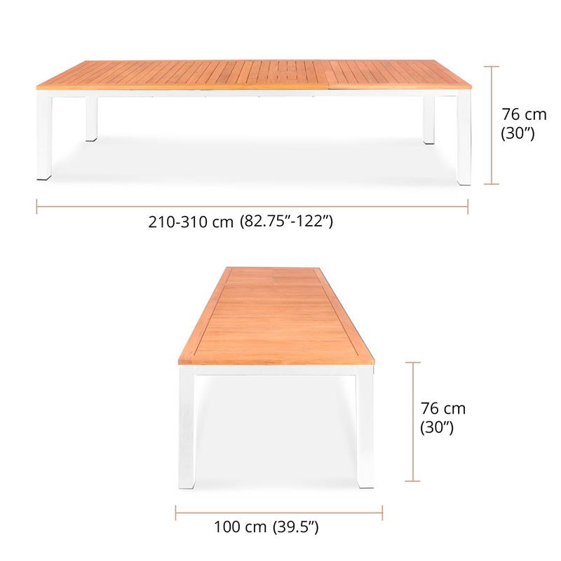 Florence Alu-Frontausziehtisch 310/210x100x77 cm Zertifiziertes Teak GRADE A mit Aluminiumgestell