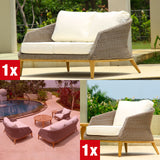 Grace Lounge Set bestehend aus 1-Sitzer Sessel und 2-Sitzer Sofa in Vintage Geflecht inklusive Polster in Nagata