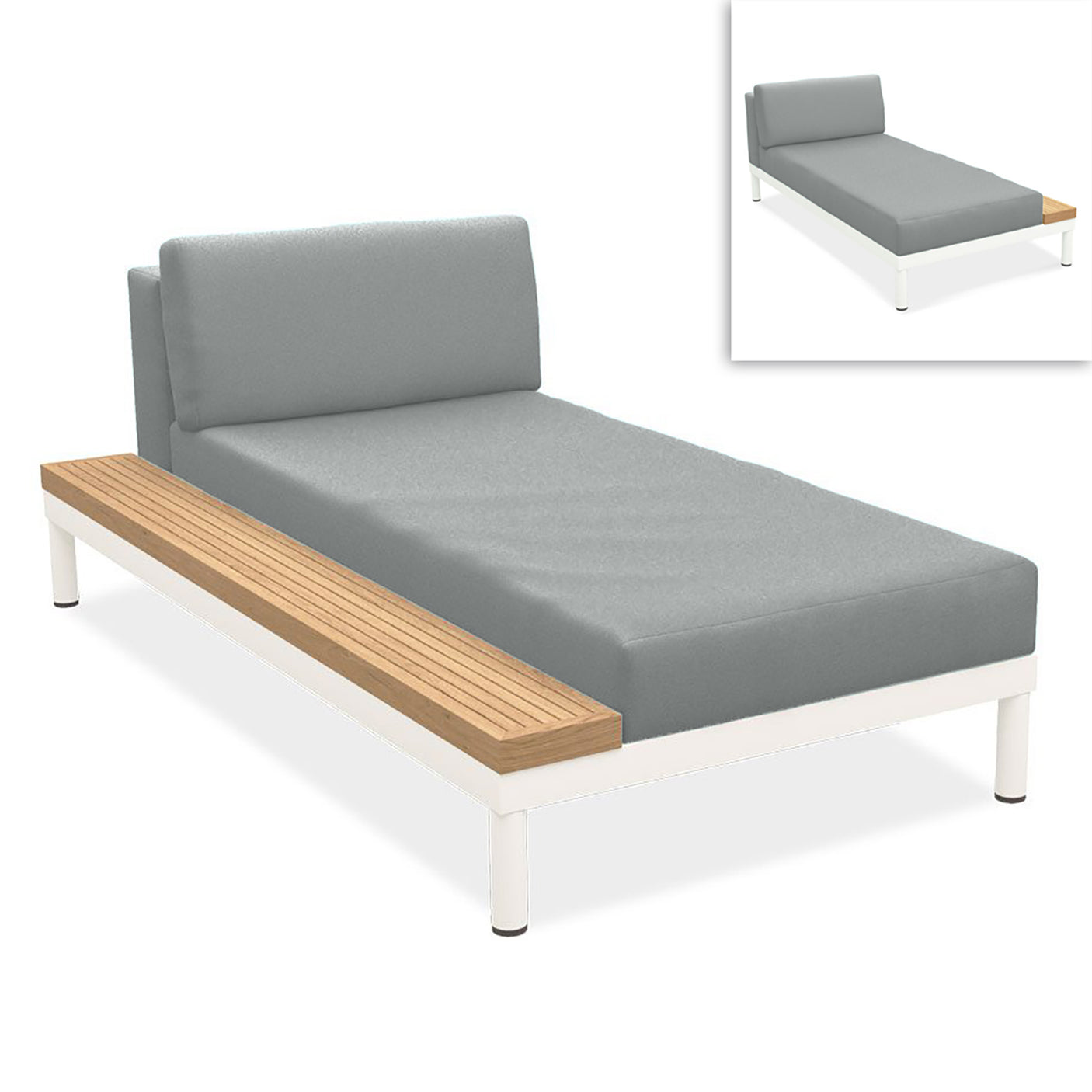 Chaise longue Lisse étagère en teck gauche ou droite en teck avec aluminium + revêtement