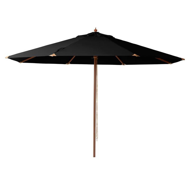 Parasol Cinas Lizzano 400cm rond noir - structure en bois dur aspect teck