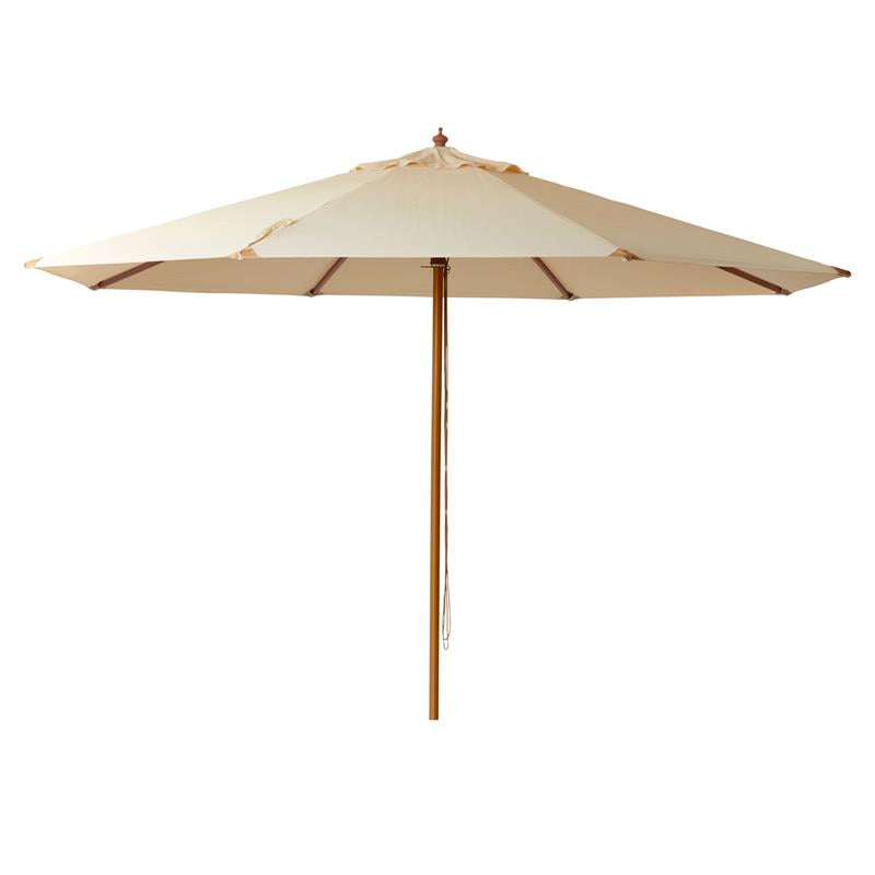 Parasol Cinas Lizzano 400cm rond blanc naturel - structure en bois dur aspect teck