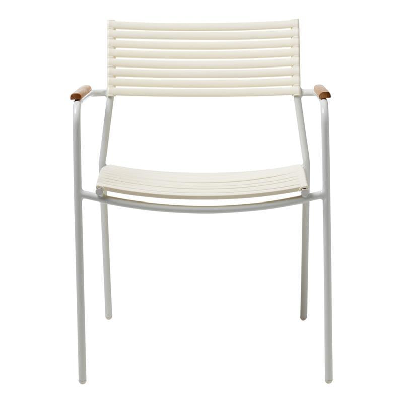 Mood Air stacking chair white/white aluminum powder-coated with teak armrests