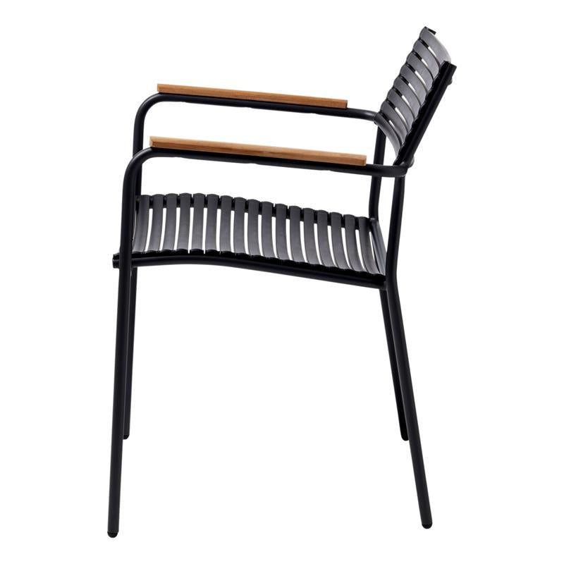 Mood Air stacking chair black/anthracite aluminum powder-coated with teak armrests