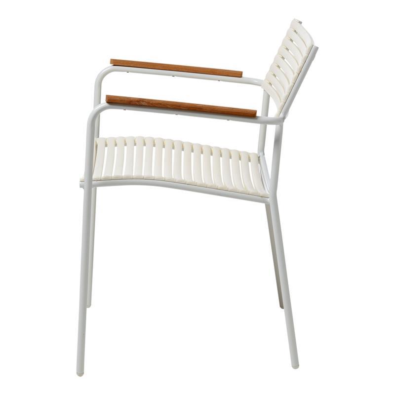 Chaise empilable Mood Air blanc/aluminium peint par poudrage avec accoudoirs en teck