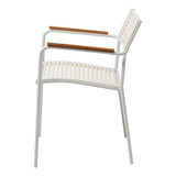 Chaise empilable Mood Air blanc/aluminium peint par poudrage avec accoudoirs en teck