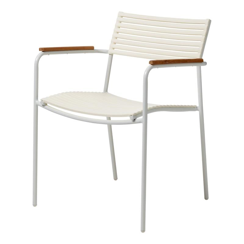 Mood Air stacking chair white/white aluminum powder-coated with teak armrests