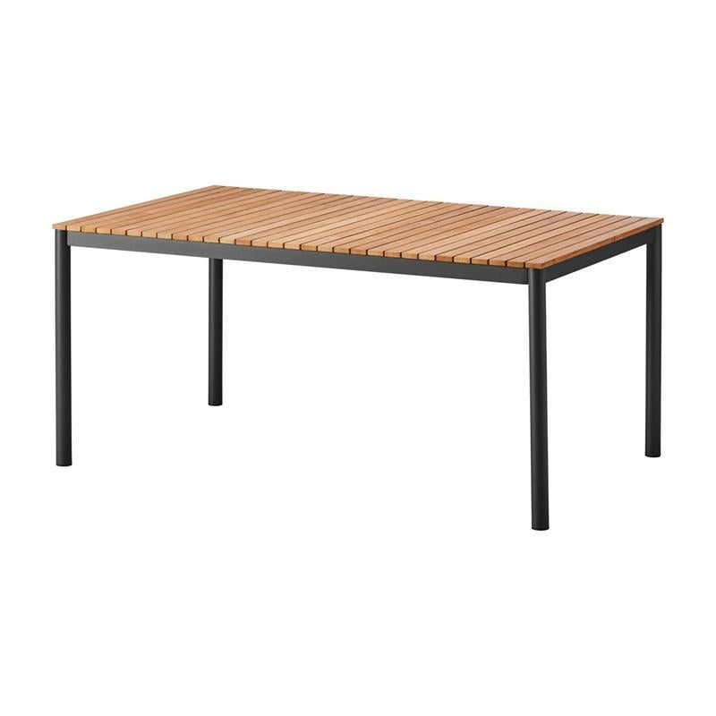 Table Mood Classic 167x100cm pieds ronds aluminium anthracite thermolaqué avec plateau en teck