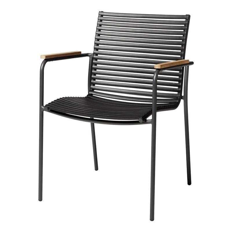 Mood Classic stacking chair black/anthracite aluminum powder-coated with teak armrests