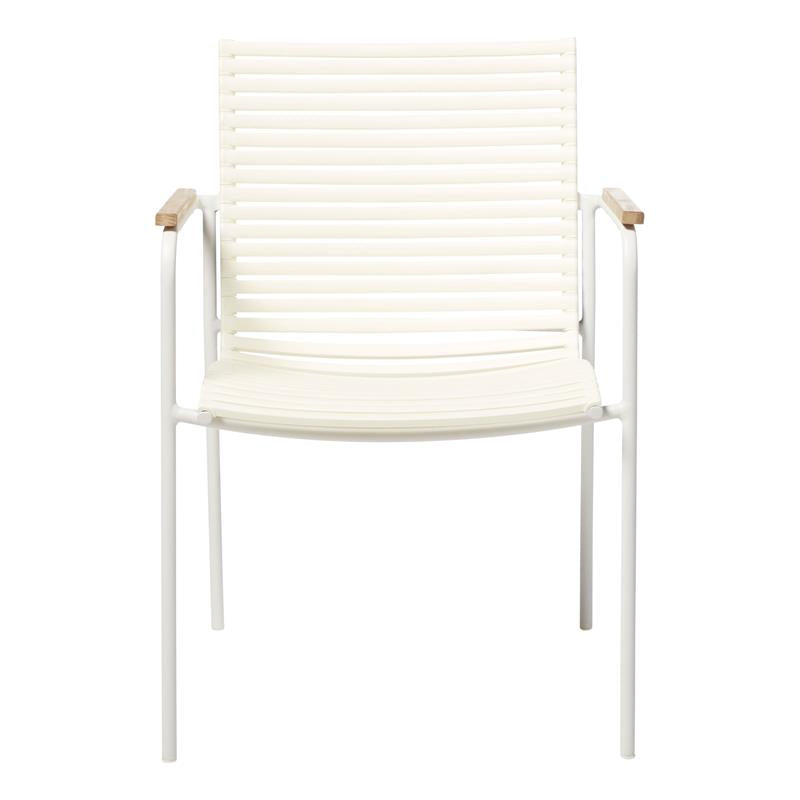 Chaise empilable Mood Classic blanc/aluminium peint par poudrage avec accoudoirs en teck