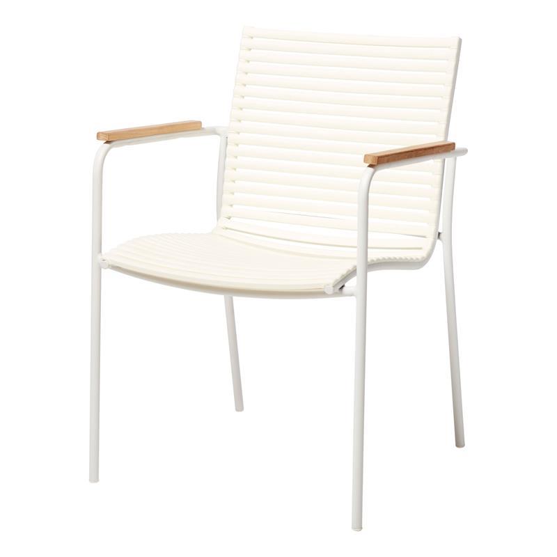 Chaise empilable Mood Classic blanc/aluminium peint par poudrage avec accoudoirs en teck