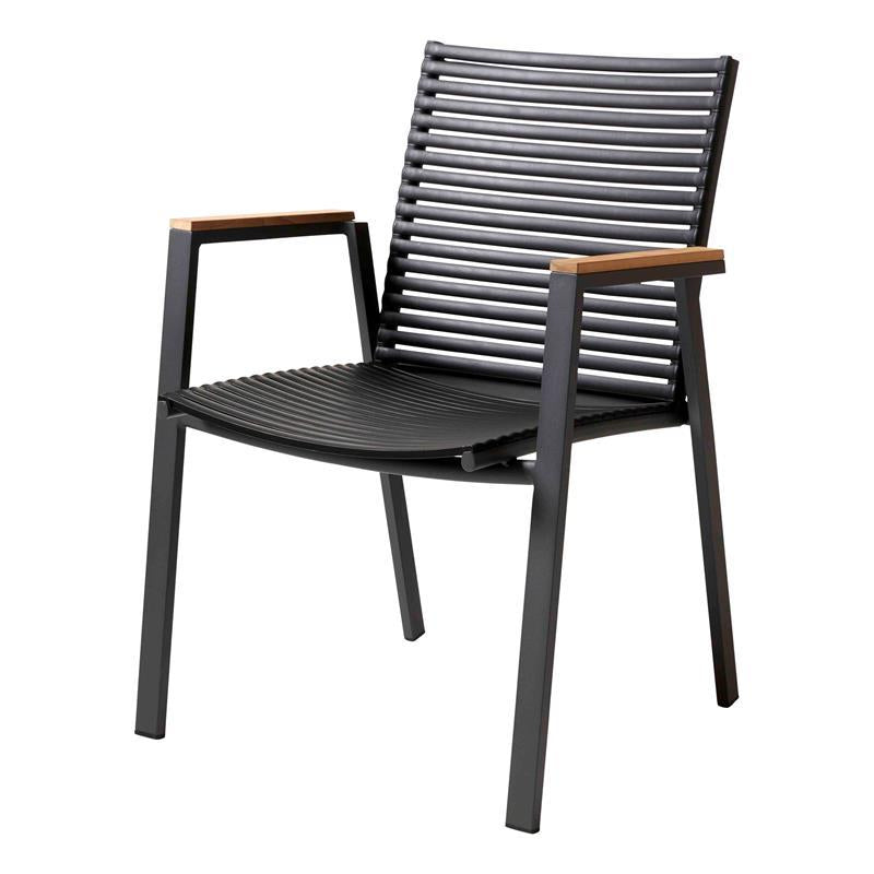 Mood Extreme stacking chair black/anthracite aluminum powder-coated with teak armrests