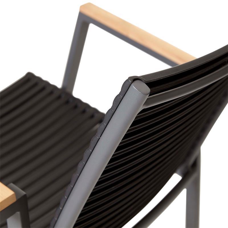 Mood Extreme stacking chair black/anthracite aluminum powder-coated with teak armrests