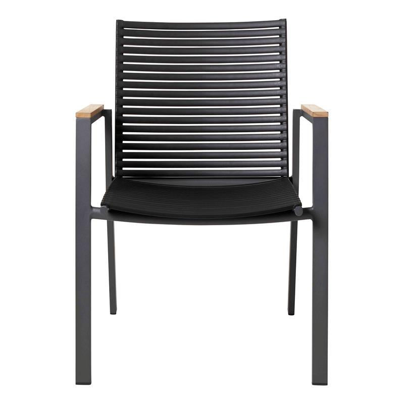 Mood Extreme stacking chair black/anthracite aluminum powder-coated with teak armrests