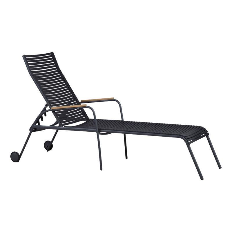 Chaise longue de jardin Mood en aluminium noir/anthracite thermolaqué avec accoudoirs en teck