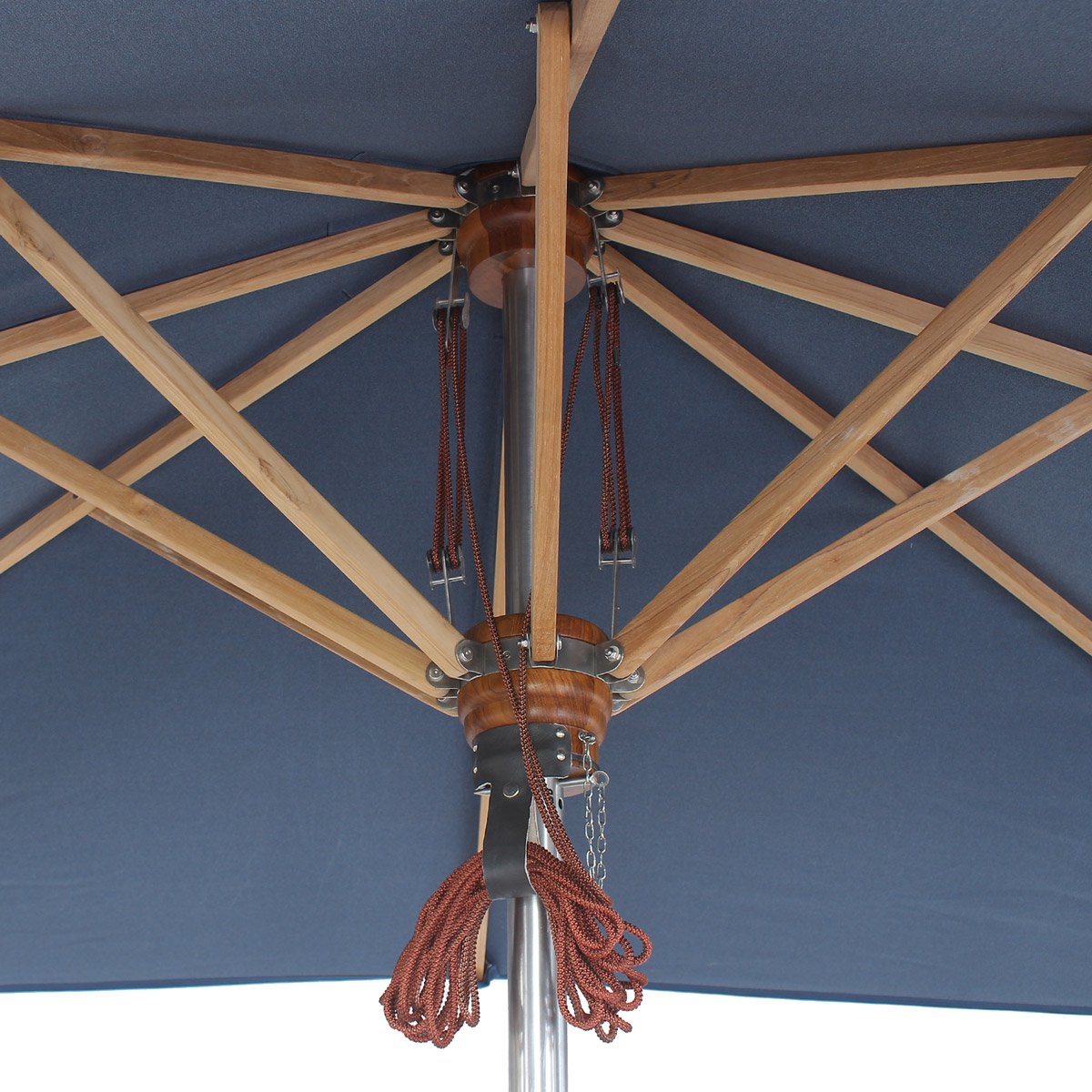 Parasol Ocean Deluxe 250cm round Sunproof Teak with stainless steel fittings and triple pulley