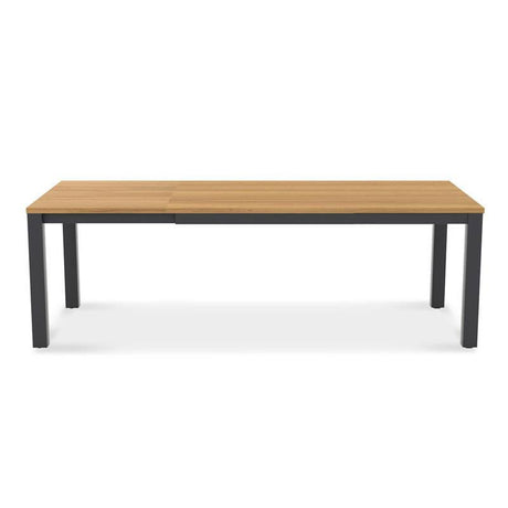 Planka Alu-Frontausziehtisch 230 Set bestehend aus Planka Alu-Frontausziehtisch 230/160 x 100 Teak Grade A gebürstet mit Aluminiumgestell und Gazelig Stapelstühlen aus Aluminium und Batyline