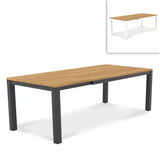 Planka aluminum front extension table 230/160 x 100 x 77 cm teak grade A brushed with aluminum frame