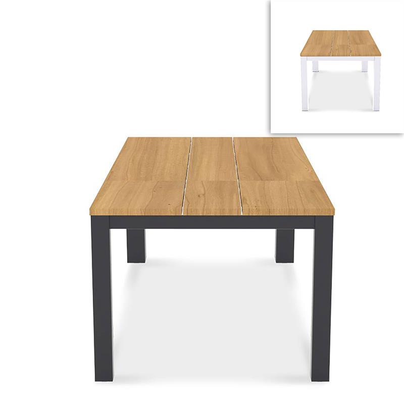 Planka aluminum front extension table 230/160 x 100 x 77 cm teak grade A brushed with aluminum frame