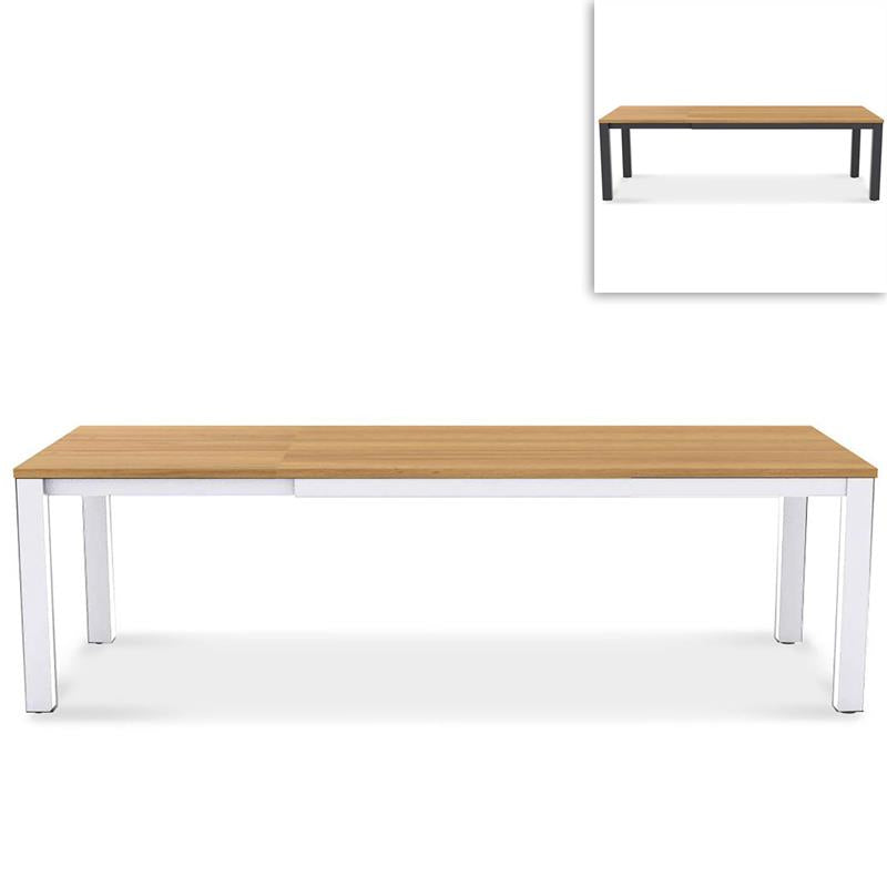 Planka aluminum front extension table 250/180 x 90 x 77 cm teak grade A brushed with aluminum frame