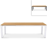 Planka Alu-Frontausziehtisch 310 Set bestehend aus Planka Alu-Frontausziehtisch 310/210 x 100 Teak Grade A gebürstet mit Aluminiumgestell und Gazelig Stapelstühlen aus Aluminium und Batyline