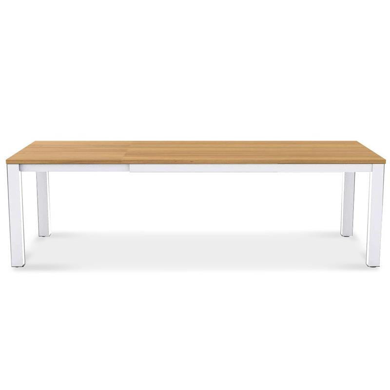 Planka Alu-Frontausziehtisch Set 250 bestehend aus Planka Alu-Frontausziehtisch 250/180 x 90 Teak Grade A gebürstet mit Aluminiumgestell und Gazelig Stapelstühlen aus Aluminium und Batyline