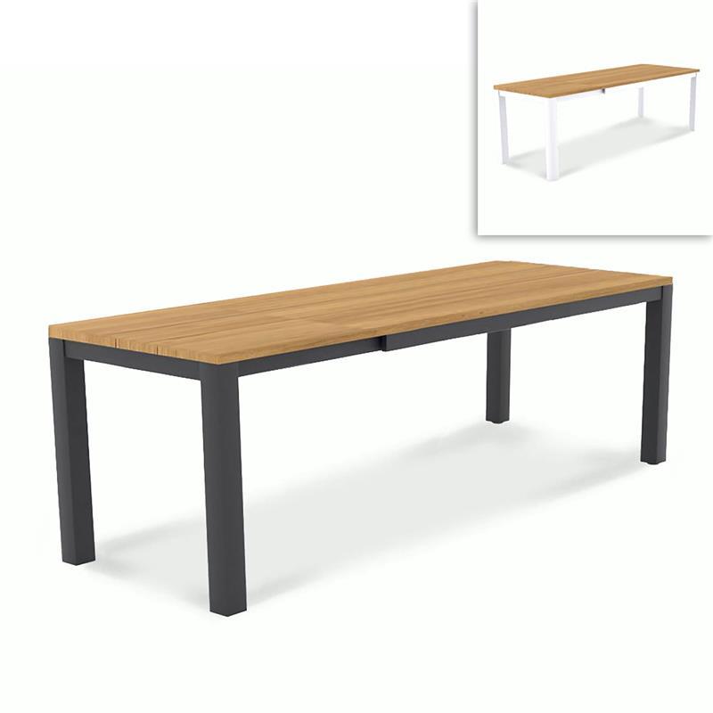 Planka Alu-Frontausziehtisch 250/180 x 90 x 77 cm Teak Grade A gebürstet mit Aluminiumgestell