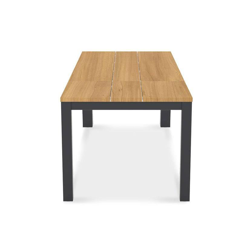 Planka Alu-Frontausziehtisch 310 Set bestehend aus Planka Alu-Frontausziehtisch 310/210 x 100 Teak Grade A gebürstet mit Aluminiumgestell und Gazelig Stapelstühlen aus Aluminium und Batyline