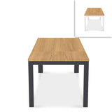 Planka Alu-Frontausziehtisch 310 Set bestehend aus Planka Alu-Frontausziehtisch 310/210 x 100 Teak Grade A gebürstet mit Aluminiumgestell und Gazelig Stapelstühlen aus Aluminium und Batyline