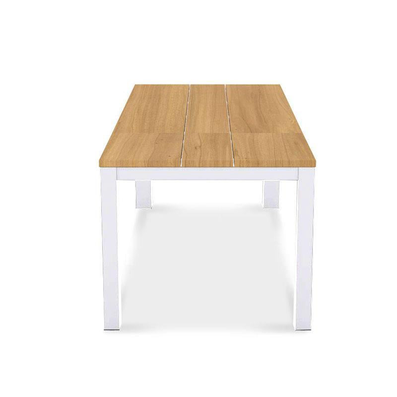 Planka Alu-Frontausziehtisch Set 250 bestehend aus Planka Alu-Frontausziehtisch 250/180 x 90 Teak Grade A gebürstet mit Aluminiumgestell und Gazelig Stapelstühlen aus Aluminium und Batyline