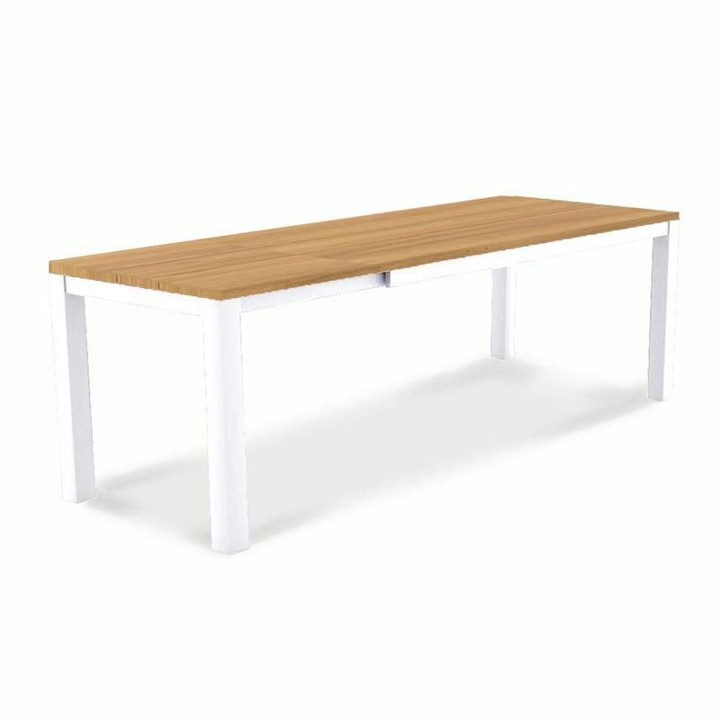 Planka Alu-Frontausziehtisch Set 250 bestehend aus Planka Alu-Frontausziehtisch 250/180 x 90 Teak Grade A gebürstet mit Aluminiumgestell und Gazelig Stapelstühlen aus Aluminium und Batyline